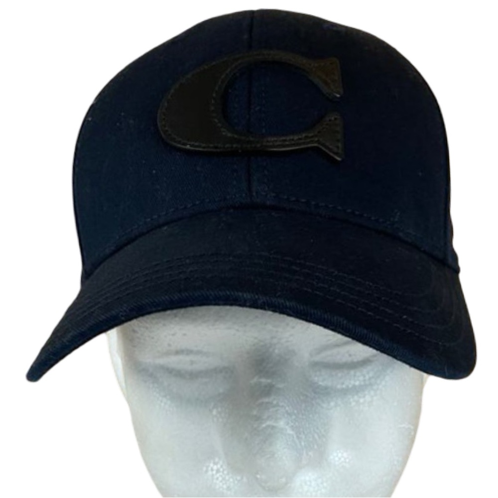Coach Navy Blue Leather Trim “C” Baseball Hat - M/L